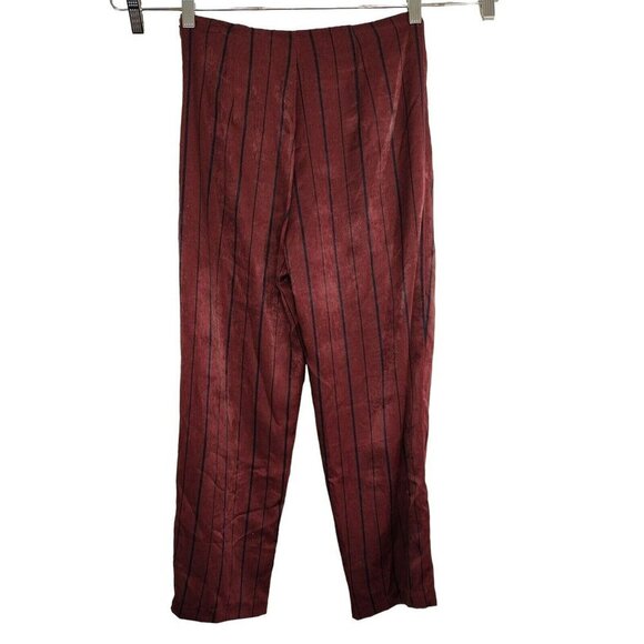JOA Just One Answer Pants Cropped Women Size S Burgundy Red Black Striped FLAW - Picture 3 of 8